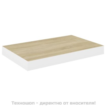 Окачен стенен рафт, дъб и бял, 40x23x3,8 см, МДФ