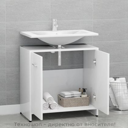 Шкаф за баня, бял, 60x33x61 см, инженерно дърво