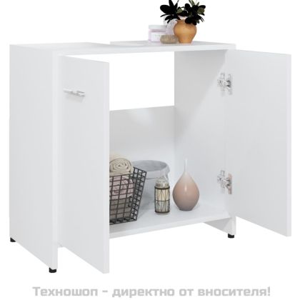 Шкаф за баня, бял, 60x33x61 см, инженерно дърво