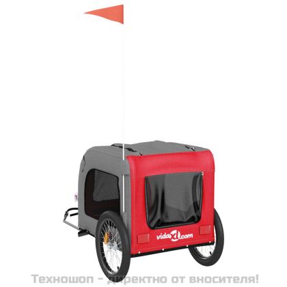 Ремарке за колело за любимци червен и сив Оксфорд плат и желязо