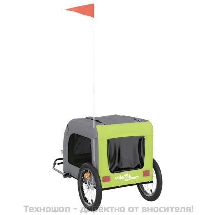 Ремарке за колело за любимци зелен и сив Оксфорд плат и желязо