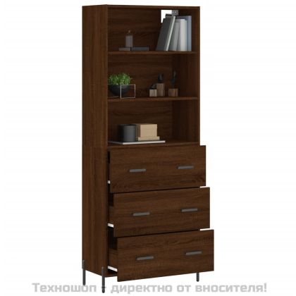 Висок шкаф, кафяв дъб, 69,5x34x180 см, инженерно дърво