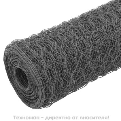 Кокошкарска мрежа, стомана с PVC покритие, 25х0,75 м, сива