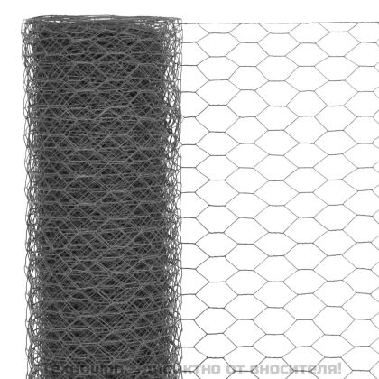 Кокошкарска мрежа, стомана с PVC покритие, 25х0,75 м, сива