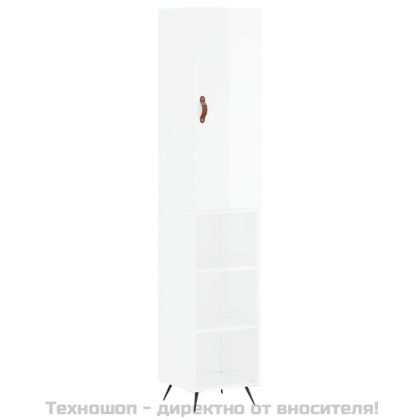 Висок шкаф, бял гланц, 34,5x34x180 см, инженерно дърво