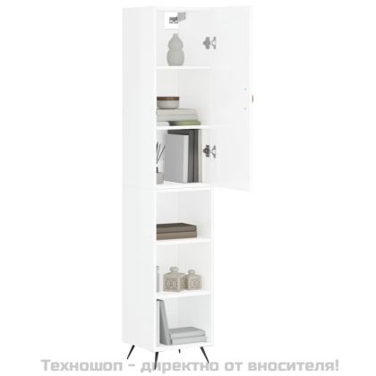 Висок шкаф, бял гланц, 34,5x34x180 см, инженерно дърво