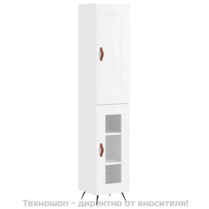 Висок шкаф, бял гланц, 34,5x34x180 см, инженерно дърво