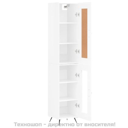 Висок шкаф, бял гланц, 34,5x34x180 см, инженерно дърво
