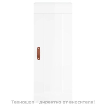 Висок шкаф, бял гланц, 34,5x34x180 см, инженерно дърво