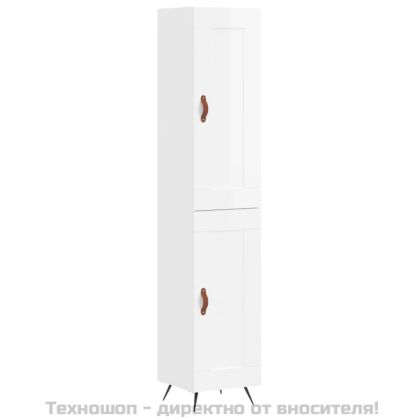Висок шкаф, бял гланц, 34,5x34x180 см, инженерно дърво