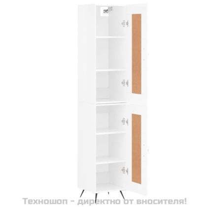 Висок шкаф, бял гланц, 34,5x34x180 см, инженерно дърво