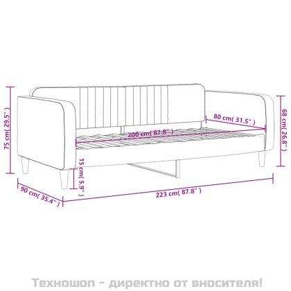 Кушетка, светлосива, 80x200 см, кадифе