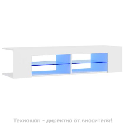 ТВ шкаф с LED осветление, бял, 135x39x30 см