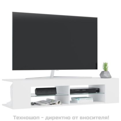 ТВ шкаф с LED осветление, бял, 135x39x30 см