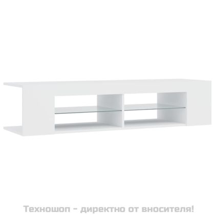 ТВ шкаф с LED осветление, бял, 135x39x30 см