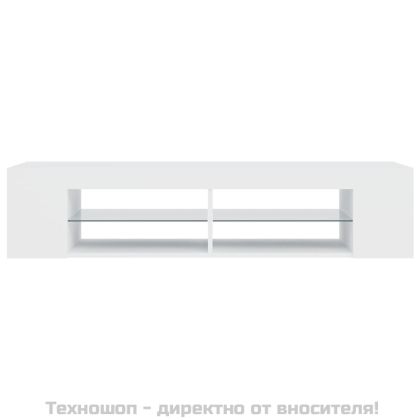 ТВ шкаф с LED осветление, бял, 135x39x30 см