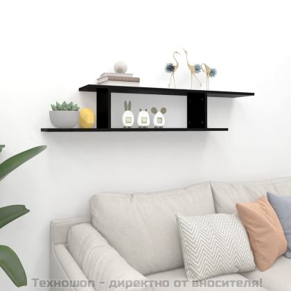 Стенен ТВ рафт, черен, 125x18x23 см, инженерно дърво