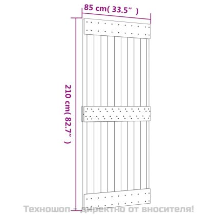 Плъзгаща врата с монтажни части, 85x210 см, борово дърво масив