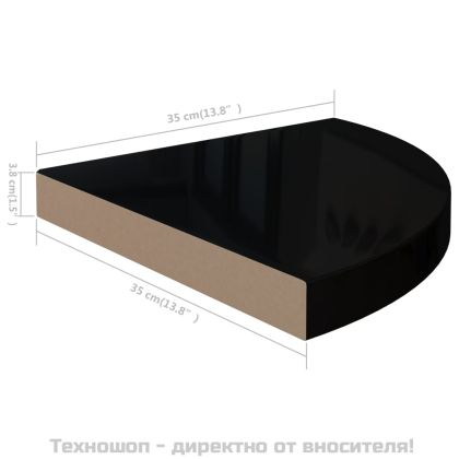 Окачени ъглови рафтове, 2 бр, черен гланц, 35x35x3,8 см, МДФ