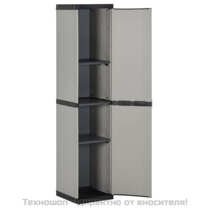 Градински шкаф за съхранение с 3 рафта сиво-черен 34x40x168 см