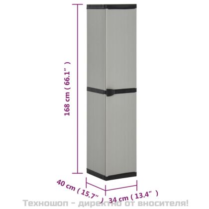 Градински шкаф за съхранение с 3 рафта сиво-черен 34x40x168 см