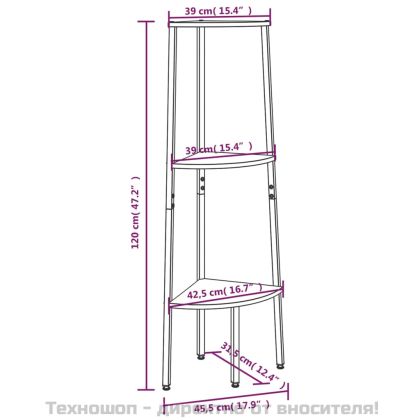 Ъглова етажерка с 3 рафта черна 45,5x31,5x120 см