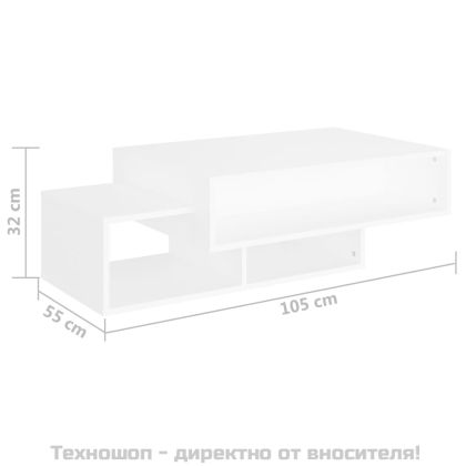 Маса за кафе, бяла, 105x55x32 см, инженерно дърво