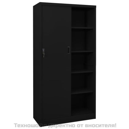 Офис шкаф с плъзгаща се врата, черен, 90x40x180 см, стомана