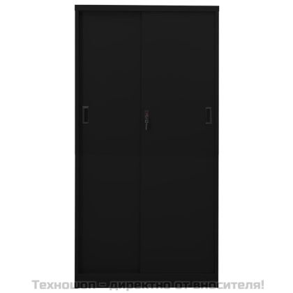 Офис шкаф с плъзгаща се врата, черен, 90x40x180 см, стомана