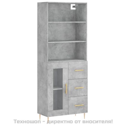 Висок шкаф, бетонно сив, 69,5x34x180 см, инженерно дърво