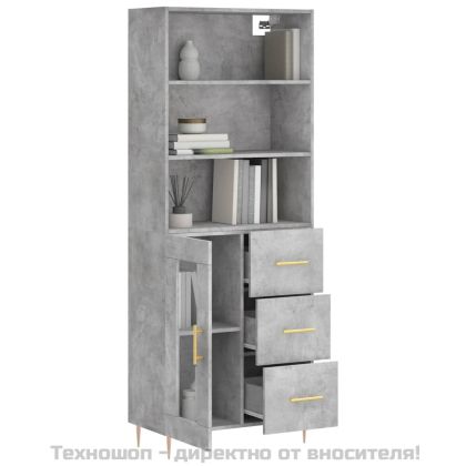 Висок шкаф, бетонно сив, 69,5x34x180 см, инженерно дърво