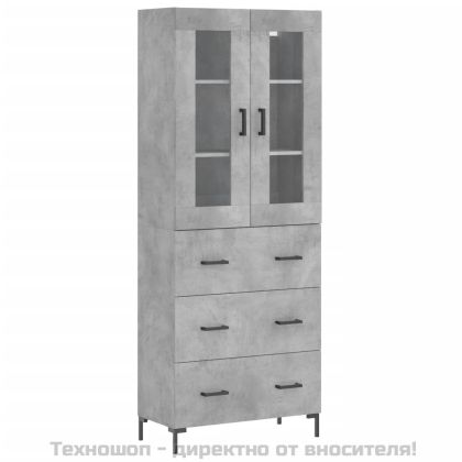 Висок шкаф, бетонно сив, 69,5x34x180 см, инженерно дърво