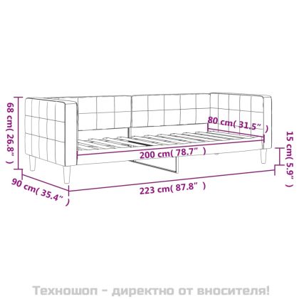 Кушетка, черна, 80x200 см, кадифе