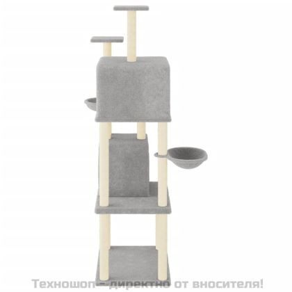 Котешко дърво със сизалени стълбове, светлосиво, 180 см