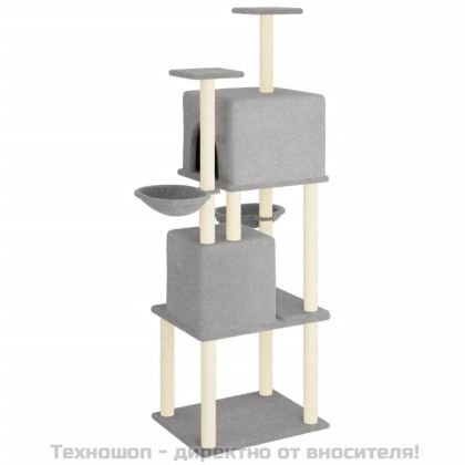 Котешко дърво със сизалени стълбове, светлосиво, 180 см