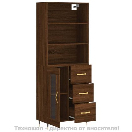 Висок шкаф, кафяв дъб, 69,5x34x180 см, инженерно дърво