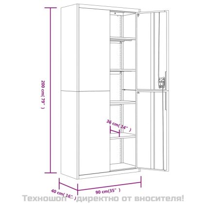 Шкаф за папки антрацит 90x40x200 см стомана
