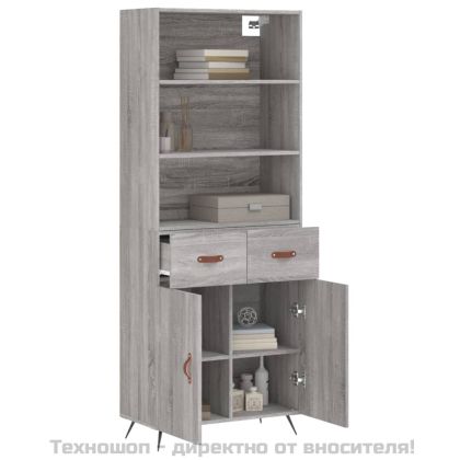 Висок шкаф, сив сонома, 69,5x34x180 см, инженерно дърво