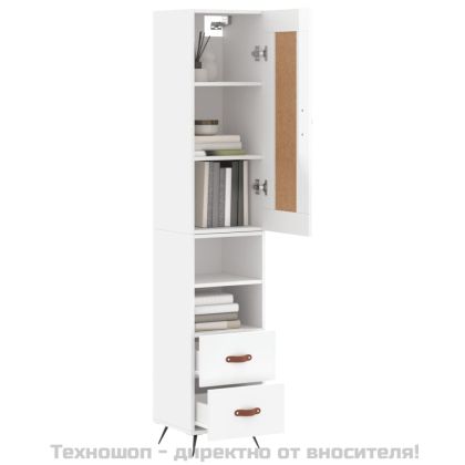 Висок шкаф, бял гланц, 34,5x34x180 см, инженерно дърво