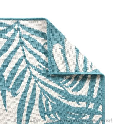 Килим за открито, аква и бяло, 80x150 см, дизайн с две лица