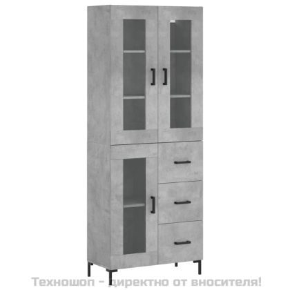 Висок шкаф, бетонно сив, 69,5x34x180 см, инженерно дърво