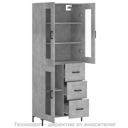 Висок шкаф, бетонно сив, 69,5x34x180 см, инженерно дърво