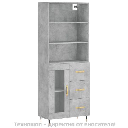 Висок шкаф, бетонно сив, 69,5x34x180 см, инженерно дърво