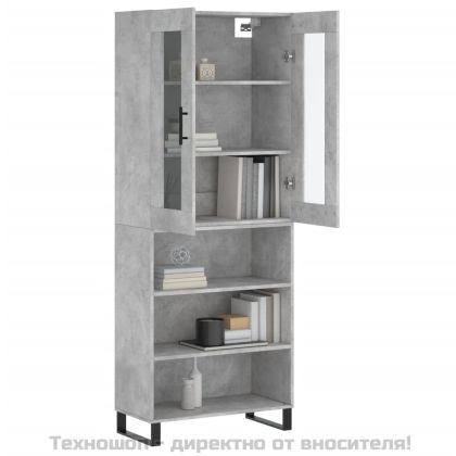 Висок шкаф, бетонно сив, 69,5x34x180 см, инженерно дърво