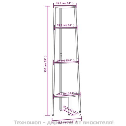 Ъглова етажерка с 4 рафта черна 45,5x31,5x150 см