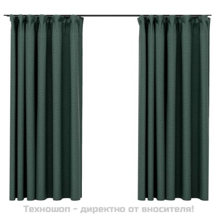 Затъмняващи завеси с куки имитация лен 2 бр зелени 140x175 см
