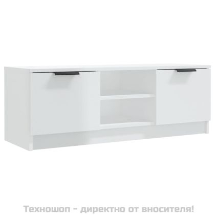 ТВ шкаф бял гланц 102x35x36,5 см инженерно дърво