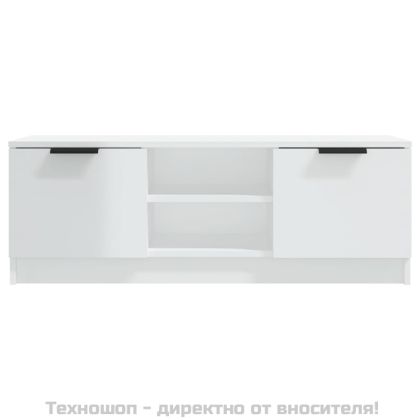 ТВ шкаф бял гланц 102x35x36,5 см инженерно дърво