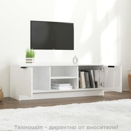 ТВ шкаф бял гланц 102x35x36,5 см инженерно дърво