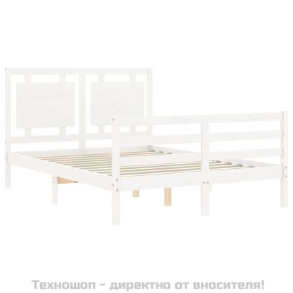 Рамка за легло с табла, бяла, 120х200 см, масивно дърво